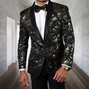 Gold Embroidered Suit Jacket exclusive STATEMENT Italy Confidence 38 R